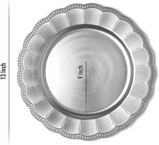 Sunflower Silver Charger Plates, 13” Elegant Chargers, Set of 6, Hand Finished (Finish May Vary) Silver Chargers for Dinner Plates & Bowls, Perfect for Weddings, Parties, Anniversary, Holidays
