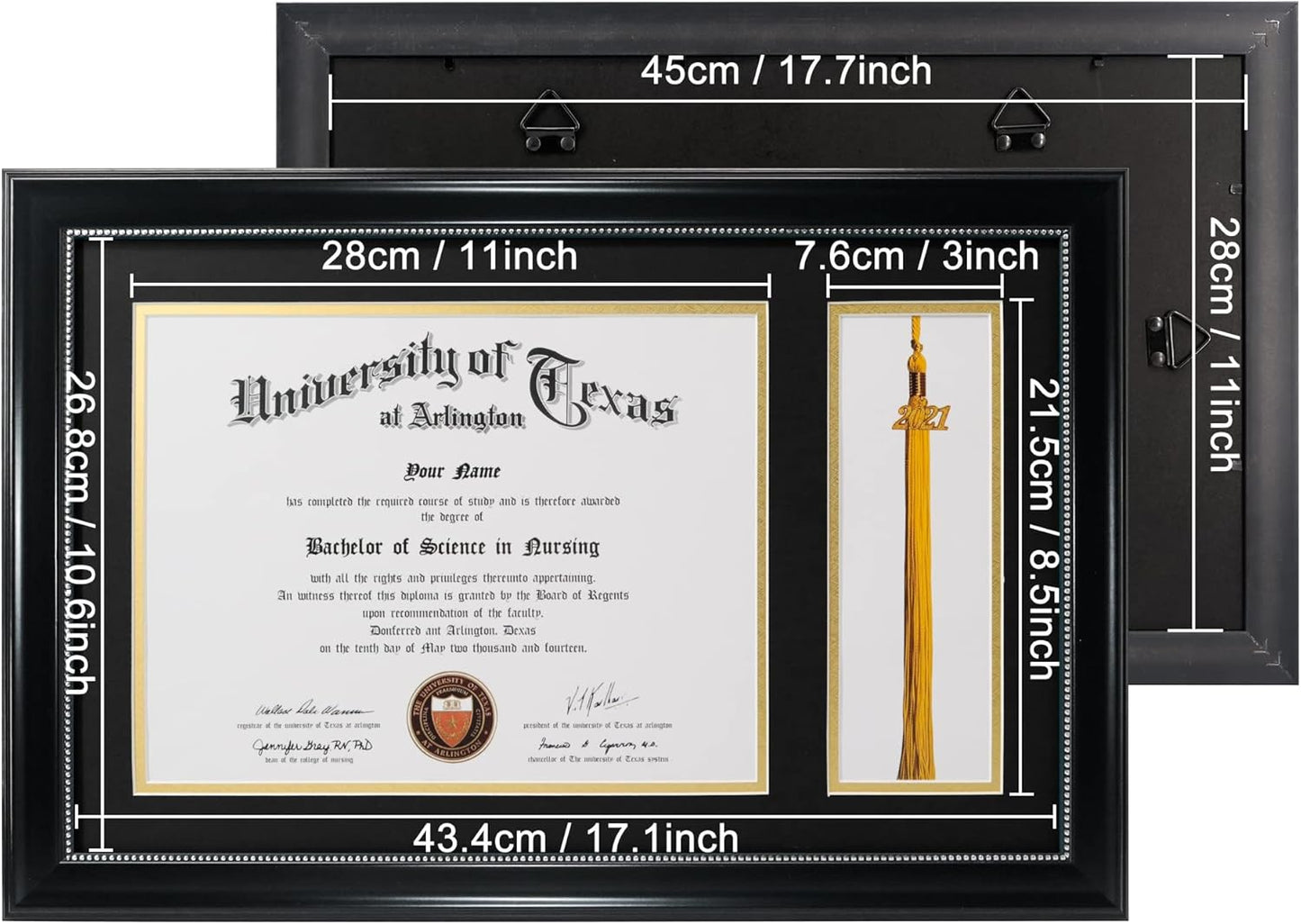GraduationMall 11x17 Black Diploma Frame with Tassel Holder for 8.5x11 Certificate Document,Real Glass, Black over Gold Mat