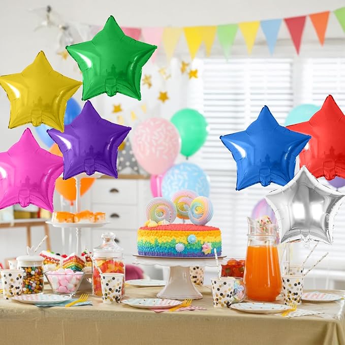 Biapian Colorful Star Foil Balloons, 10PCS Rainbow Foil Stars Shape Balloon, 18 Inch Multicolor Stars Balloons Aluminum for Helium for Kids Birthday, Baby Shower Wedding Colorful Party Decoration