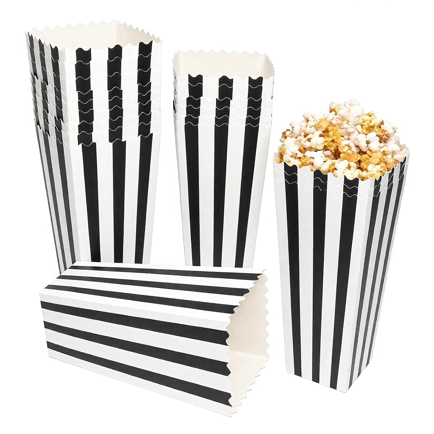 20 Pcs Large Capacity Black Paper Popcorn Boxes, Disposable Popcorn Containers for Party(7.79 x 3.74inch)
