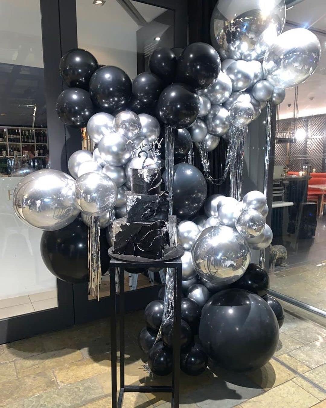 Black and Silver Balloon Arch Kit, 140Pcs Different Sizes inch Black Metallic Silver Balloons and Confetti Party Balloon Garland Kit for Birthday, Wedding, Graduation, Anniversary Decorations