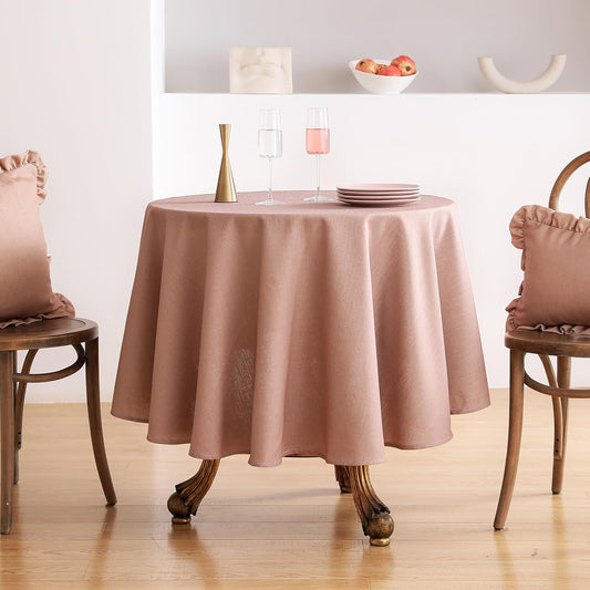 ISAENNE Pink Tablecloth for Round Tables,Linen Table Cloth Solid Color Plain Simplicity,Heavy Durable Table Cover for Dining Kitchen Decor Party Banquet,Diameter 67"