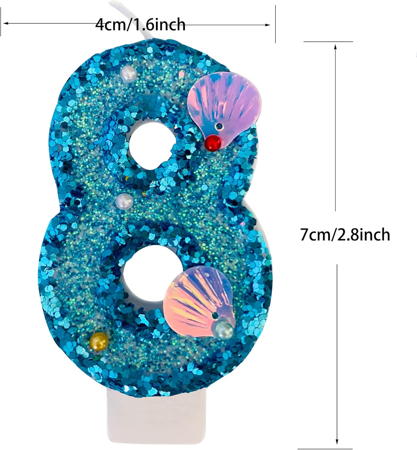 Blue Number Candle,Shell Sequins Number Candles for Birthday Cakes Mermaid Themed Party Supplies Number 8 Candle