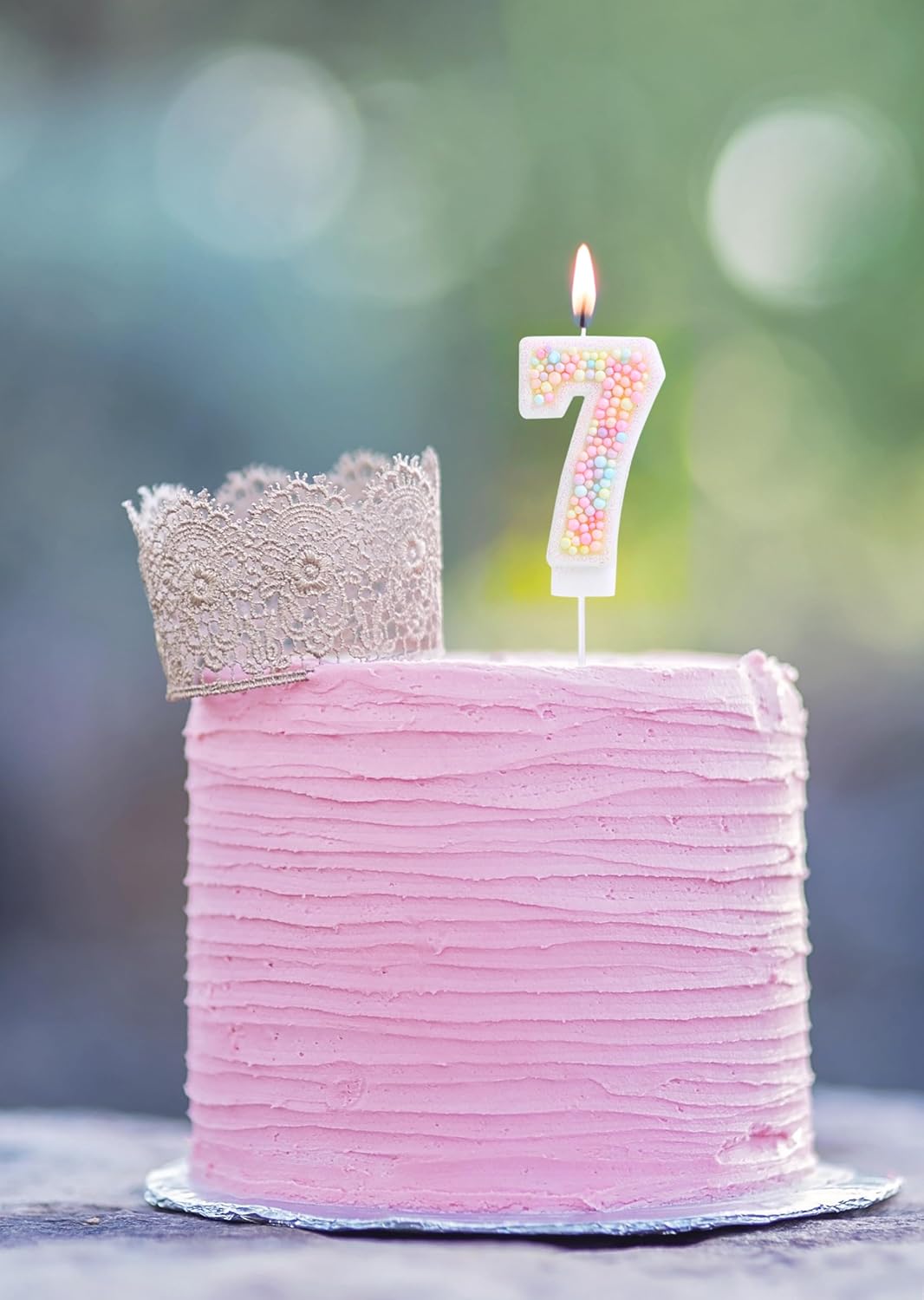 7 Birthday Candle 3D Macaron Glitter Pastel Number 7 Candle for Birthday Cake Girl Women Sweet Theme 7th Birthday Wedding Anniversary Party Cake Decor