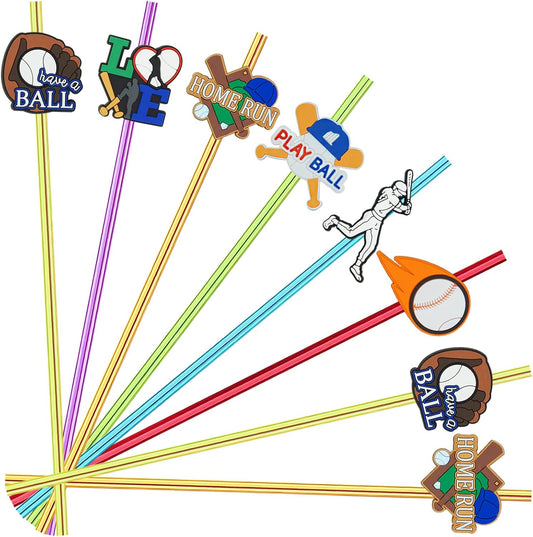 24pcs Baseball Party Themed Straight Reusable Plastic Straws for Sports Baseball Party Favor Gift Bags,Daily Drinking Straws,Birthday Parties,Class Reunions, With 2 Cleaning Brushes.(6color)