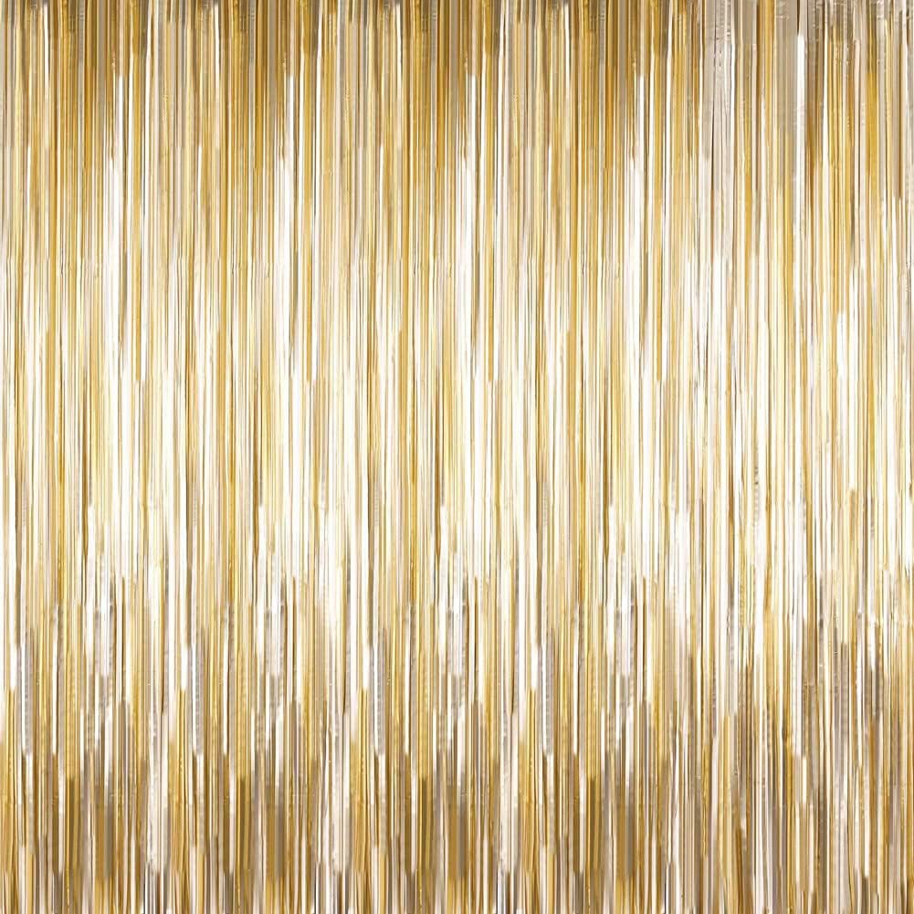 Tinsel Fringe Backdrop Party Decor Foil Curtain Party Decorations for Birthday Holiday Celebration Graduation Baby Shower Engagement Bachelorette Wedding Photo Booth Props(Gold)