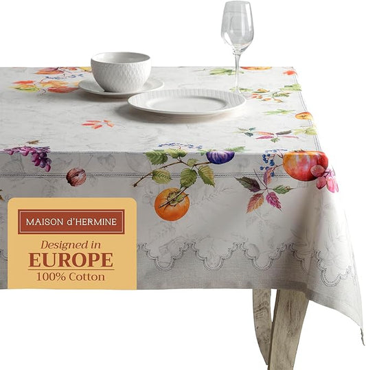 Maison d' Hermine Table Cloth Square Table 100% Cotton 54 x 54 Inches Fall Tablecloth Reusable Everyday Use for Thanksgiving Christmas Decorations Dining Farmhouse Party (Fruit D'Hiver)
