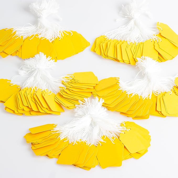 500pcs Marking Tags with String Attached, Paper Hangtags for Arts & Crafts DIY Gift Decorations Product Jewelry Clothing (1.88"x1.18", Yellow)