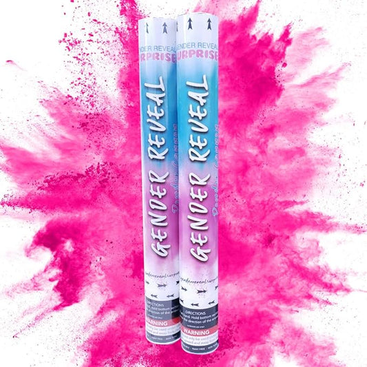 Gender Reveal Surprise - Pink Gender Reveal Powder Cannon Bundle - Easy to Use Pink Powder Cannon for Baby Gender Reveal Parties, Baby Showers & More - Easy to Use Powder Popper - 16 Inch - 2 Pack