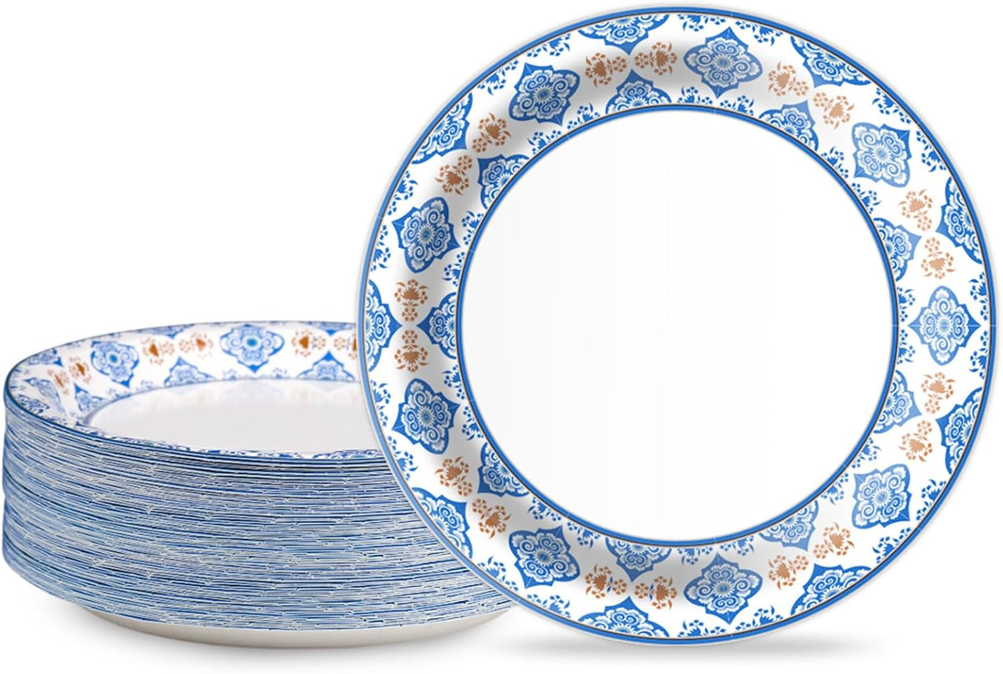 10 Inch Blue Floral Paper Plates, 50pcs Large Disposable Plates, Heavy Duty Flower Plate Tableware for Party, Daily Use, Soak Food,Cut Food, Family Gathering, Dinner Time Birthday Wedding