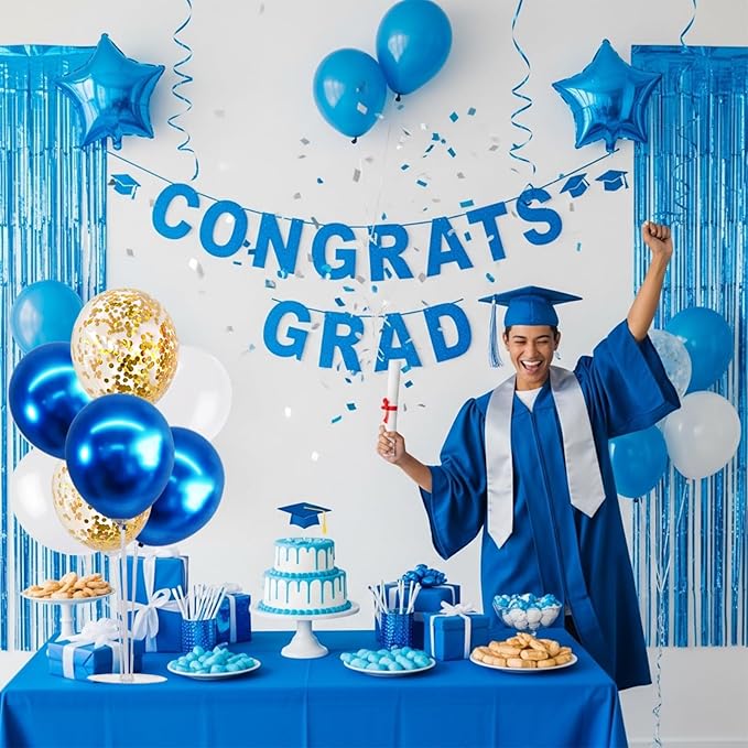 TONIFUL 4 Set White Blue Gold Balloon Centerpieces for Table,Balloon Bouquet Kit for Retirement,Baby Boy Baptism Party,Class of 2026 Graduation Decoration,Birthday Decorations