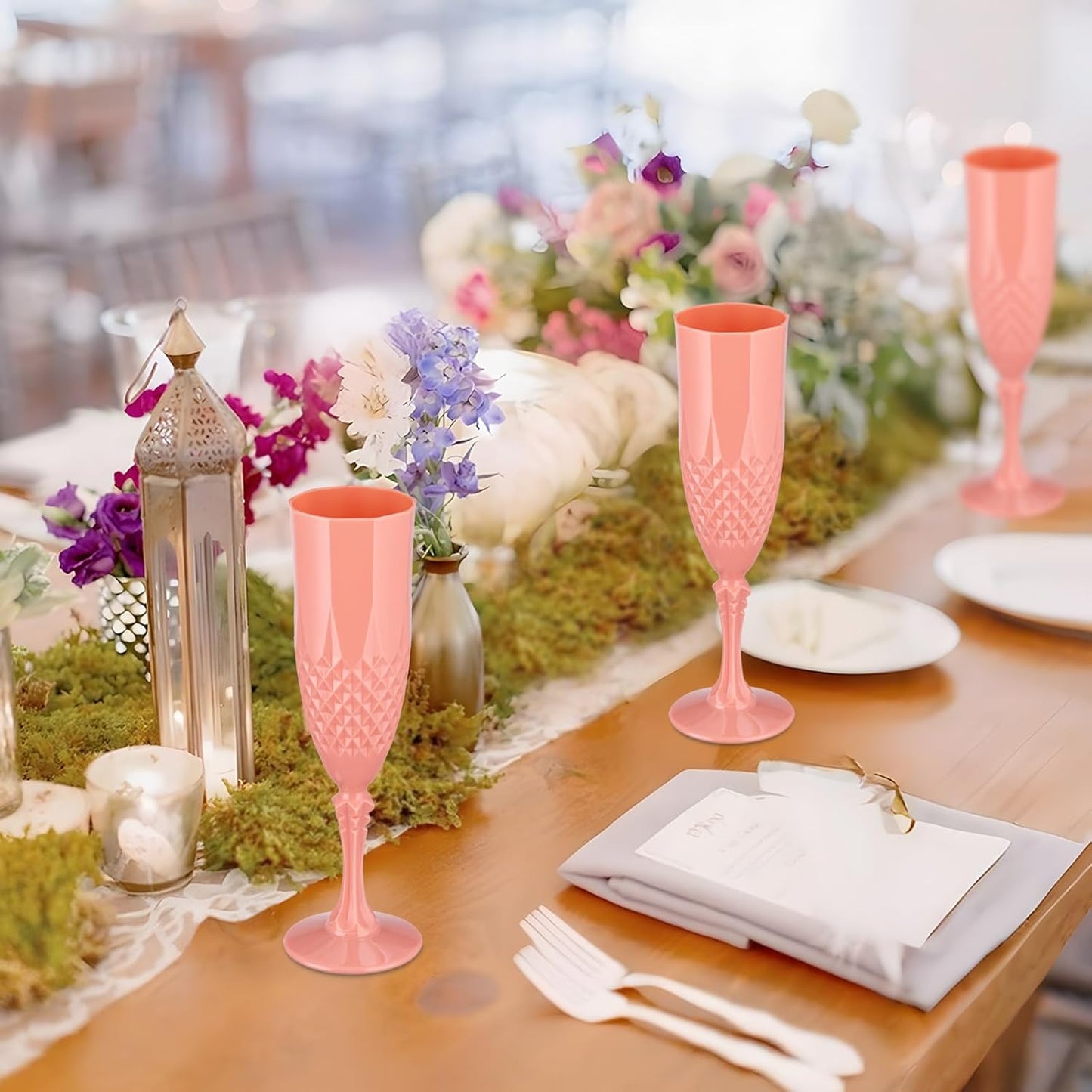 7.1OZ Plastic Champagne Flutes,Acrylic Wine Glasses Goblets Mimosa Bar Shatterproof Reusable Vintage Champagne Flutes Stemmed Drinking Cups for Weddings, Parties, Toasting,Cava, Prosecco(48,LightPink)