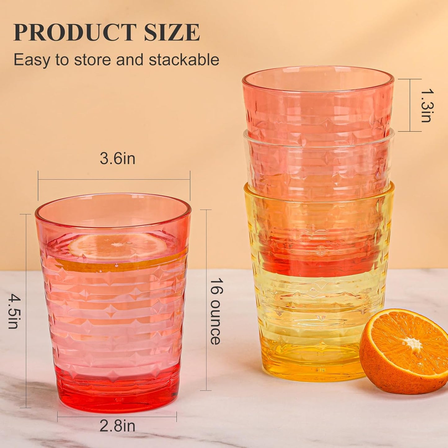 BPA-Free Plastic Tumblers 8 Pack (8x16oz) | Reusable Dishwasher Safe | Stackable Shatterproof Cups | Plastic Drinkware & Drinking Tumblers for Restaurant, Home, Party