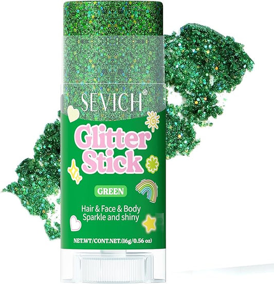 SEVICH Glitter Stick Green for Face Body Hair,Skin Safe Waterproof Sparkle with No Glue Needed,Easy to Apply and Remove for Parties Festivals Makeup,15g