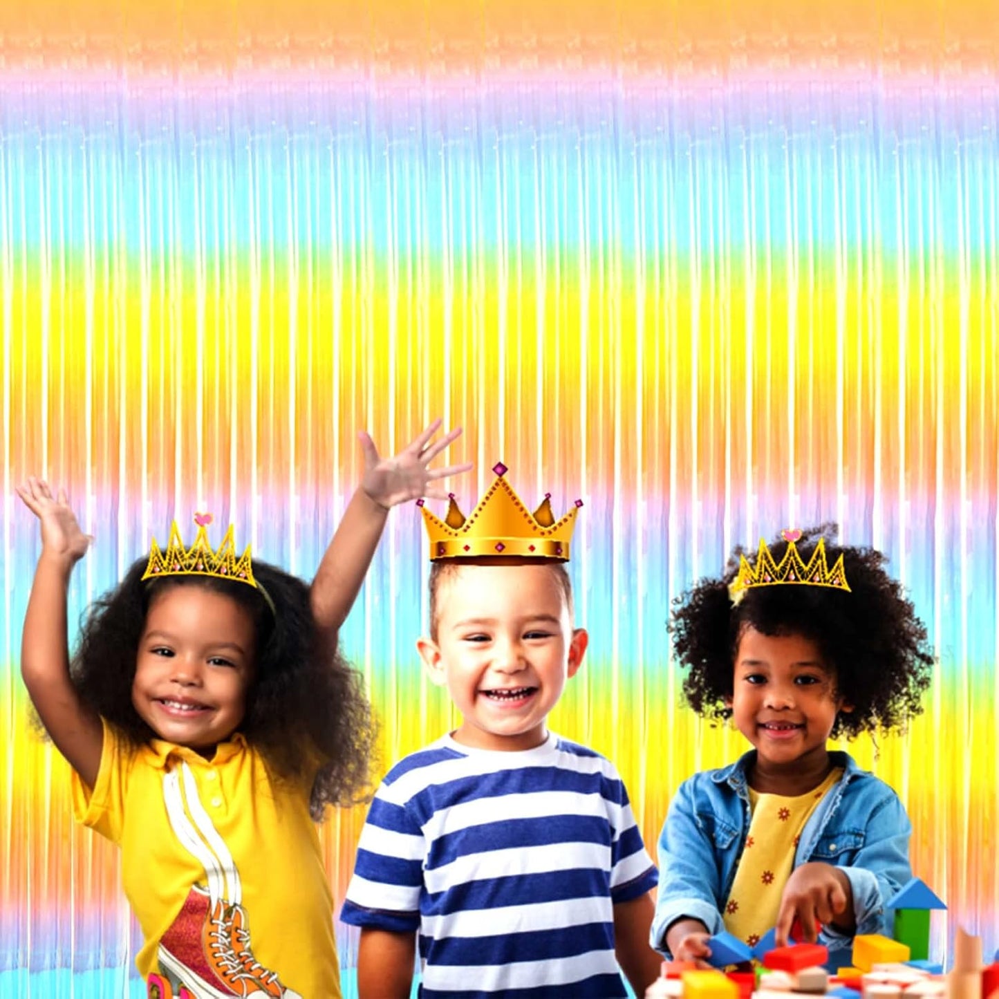 4 Pack Rainbow Foil Fringe Curtain Backdrop, 3.28Ft x 6.56Ft Colorful Metallic Tinsel Foil Streamers Curtains for Photo Booth, Wedding, Thanksgiving, Birthday, Christmas, Easter Party Decoration