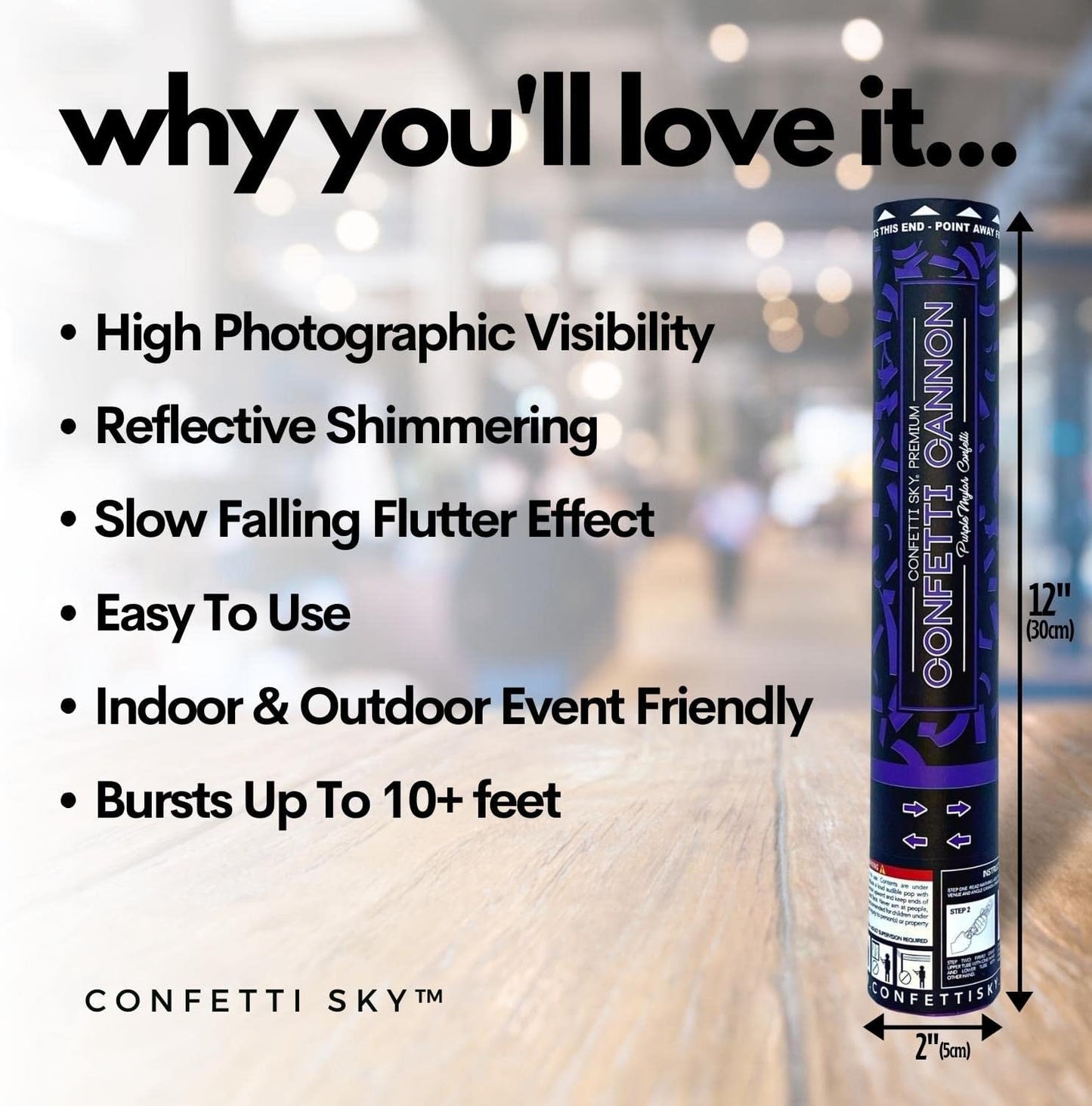 Confetti Sky [6 Pack] 12 Inch Confetti Cannons | Purple Confetti Poppers for Wedding Celebration, Birthday Party, Pranks, Graduation, Christmas Eve and New Year Celebration