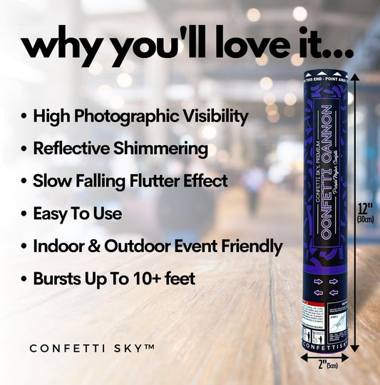 Confetti Sky [6 Pack] 12 Inch Confetti Cannons | Purple Confetti Poppers for Wedding Celebration, Birthday Party, Pranks, Graduation, Christmas Eve and New Year Celebration