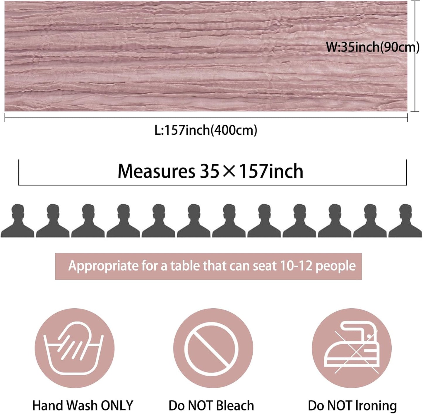 12 Pack 13Ft Cheesecloth Table Runner 35x157 Inch Boho Gauze Cheese Cloth Long Rustic Table Runner for Wedding Bridal Shower Birthday Party Table Decor (Dusty Pink)