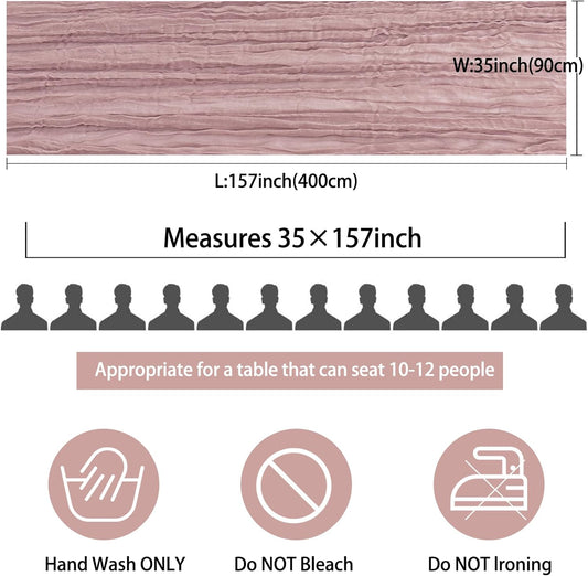 12 Pack 13Ft Cheesecloth Table Runner 35x157 Inch Boho Gauze Cheese Cloth Long Rustic Table Runner for Wedding Bridal Shower Birthday Party Table Decor (Dusty Pink)