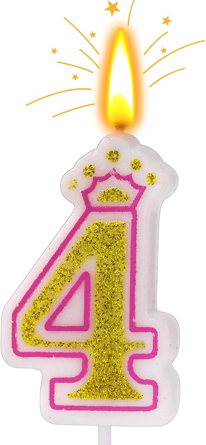 Birthday Number Candles, Number 4 Pink Giltter Candles for Cake, Candle Cake Topper with Sequins for Anniversary Celebrations Supplies (Number 4)