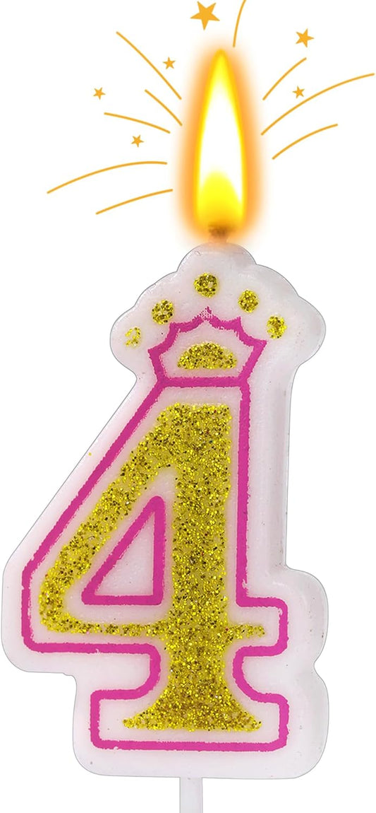 Birthday Number Candles, Number 4 Pink Giltter Candles for Cake, Candle Cake Topper with Sequins for Anniversary Celebrations Supplies (Number 4)