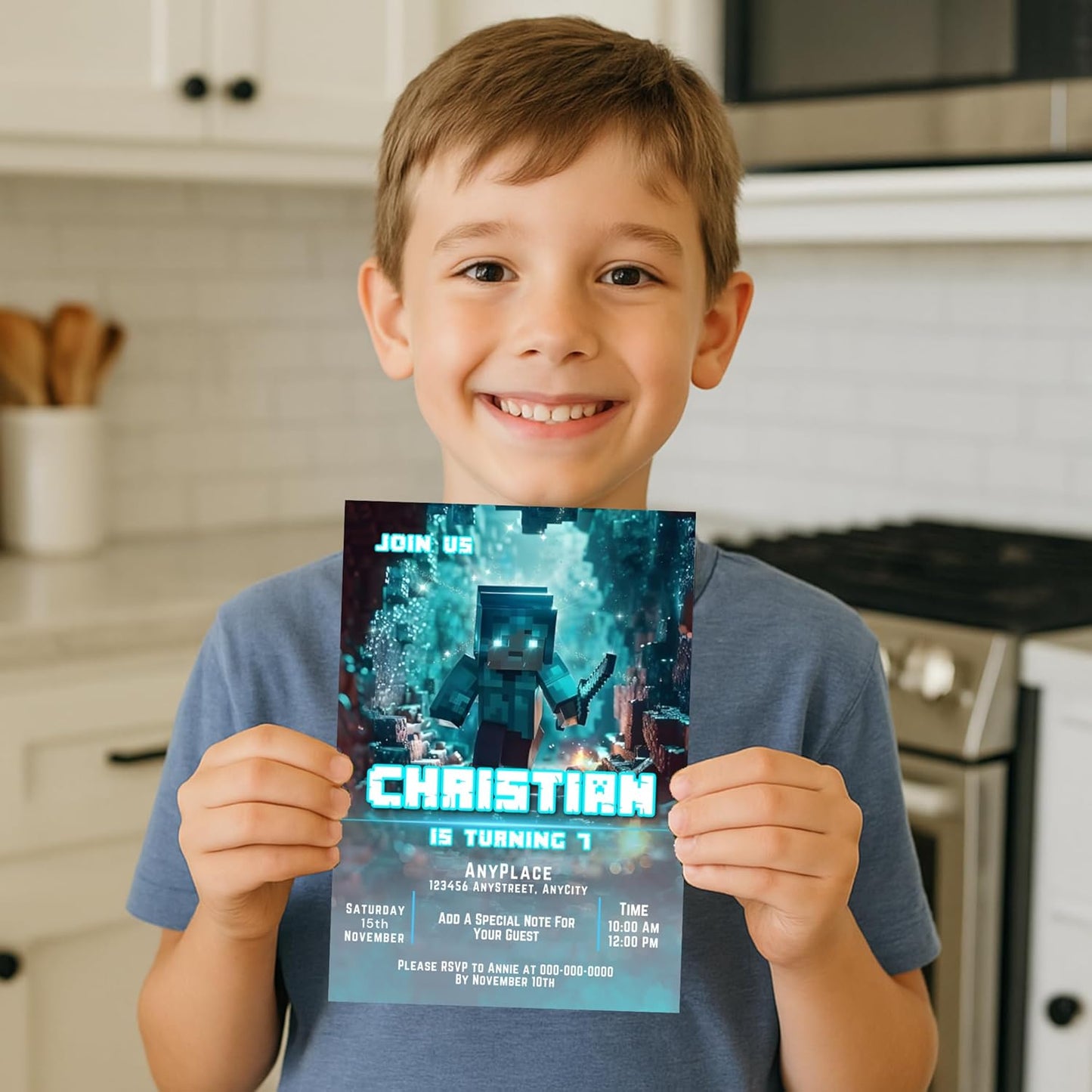 Fully Customizable minecraft Birthday Party Invitations, 4 x 6 inches, with Self-Sealing Envelopes, Gaming Theme Design, minecraft Birthday Invitations for Boys and Girls (Minecraft/Cave)