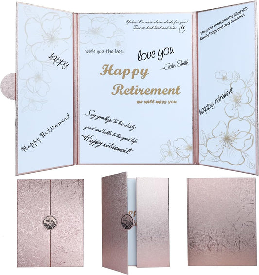 Retirement Party Decorations, Pink Retirement Guest Book Alternative, Large Retirement Card for Woman Man, Happy Retirement Gifts Signature Board Book for Retirement Farewell Party Supplies (Pink)