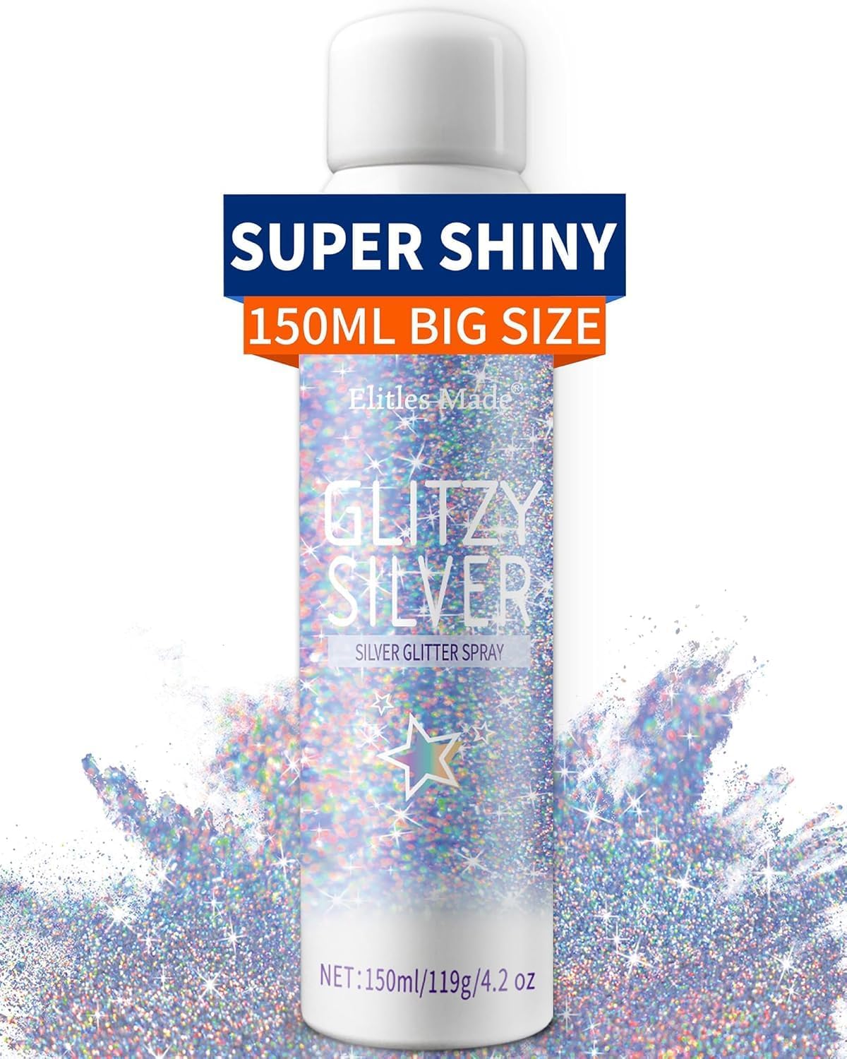Hair Glitter, 2PCS Body Glitter Spray Glitter Hairspray for Kids Women, Long-Lasting Quick-Drying Holographic Glitter Spray for Hair and 8.4 Fl OZ (Holo Silver+ Gold)