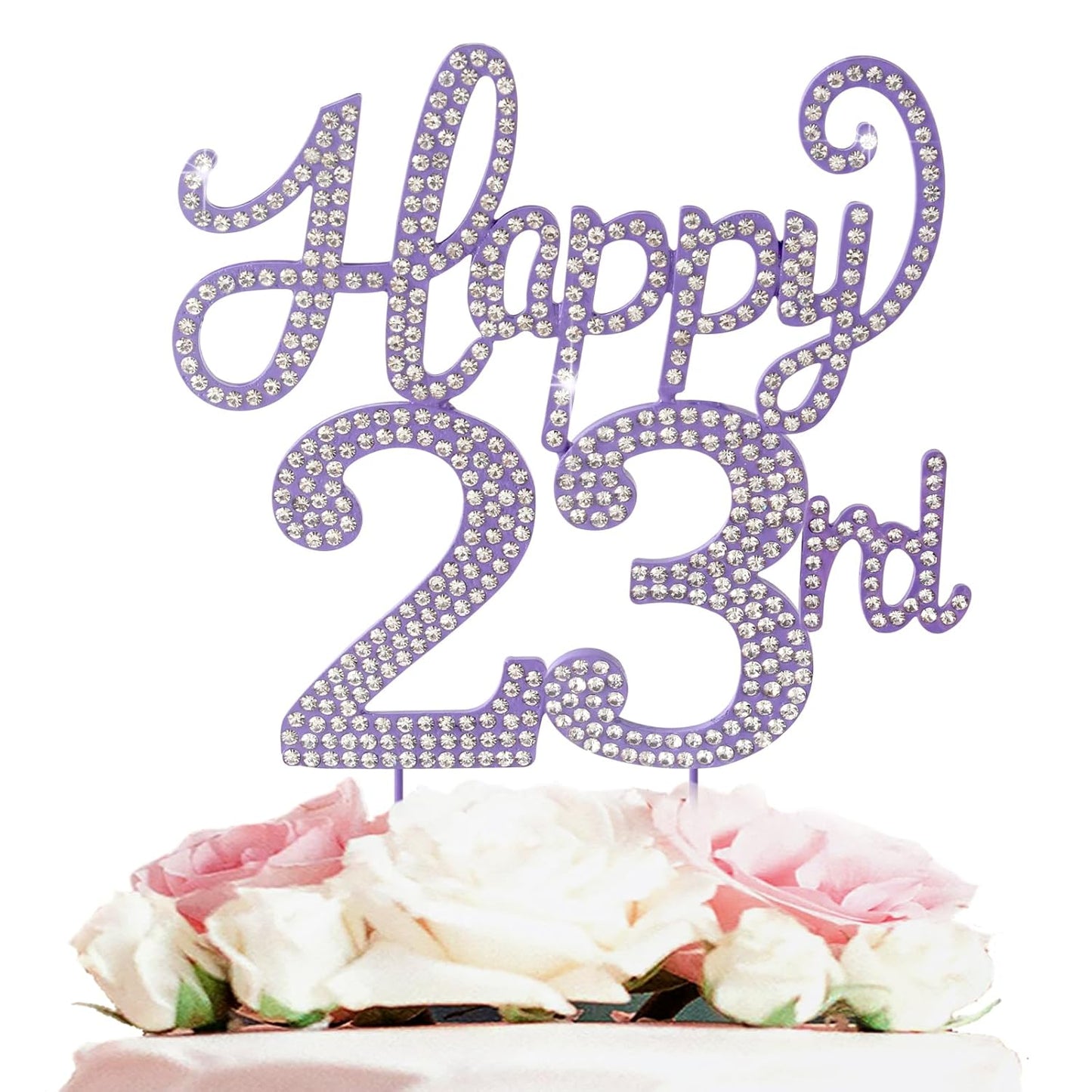 LASKYER Happy 23rd Birthday Decorations,23rd Birthday Purple Rhinestone Cake Topper - Cheers to 23 Years Old Bday Party Metal Sparkly Cake Centerpieces Sign.