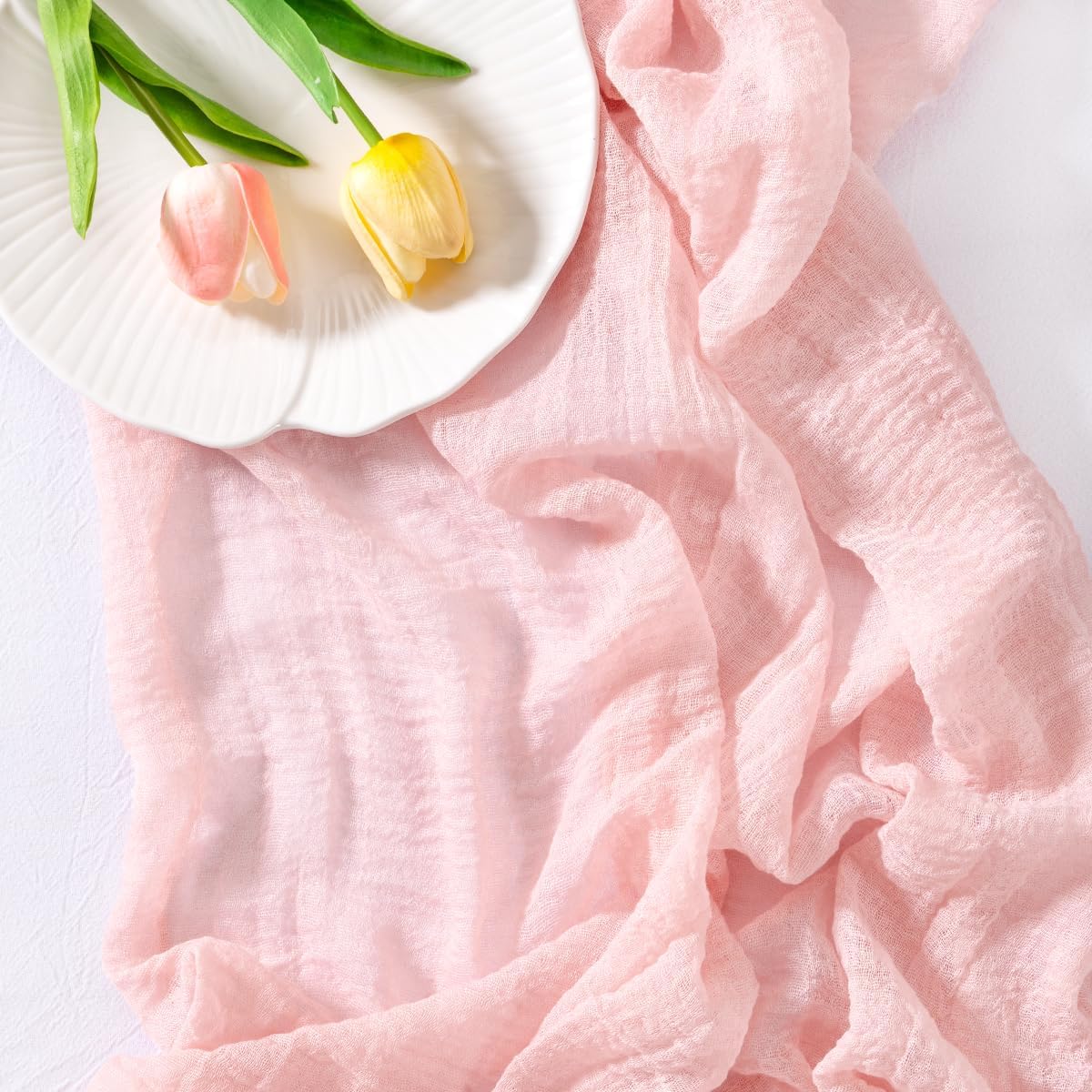 Socomi 6pcs Pink Gauze Fall Thanksgiving Cheesecloth Table Runner Blush 120 Inch Rustic Boho Cheese Cloth Runner for Wedding Party Baby Bridal Shower Centerpiece Decoration Holiday Home Decorations