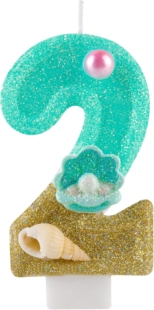 2.76 Inch Birthday Candles Number 2 Candle,Handmade Shell Candle Cake Topper,Mermaid Beach Theme Finding Nemo Birthday Party Favors Decorations