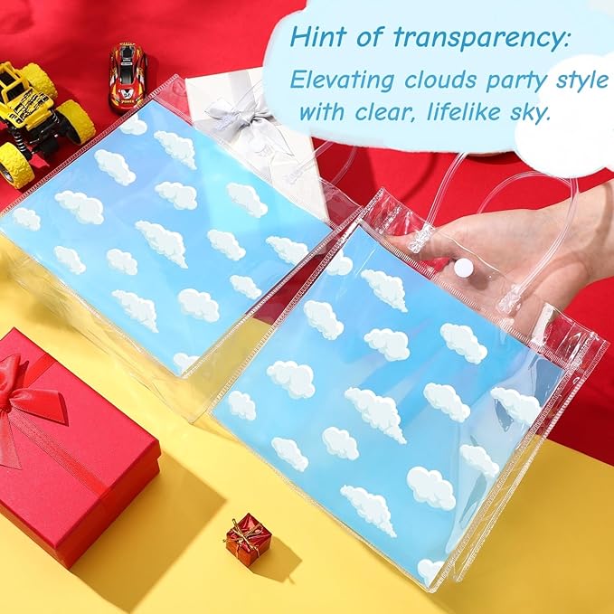 Aliceset 20 Pcs Blue Clear Cloud Bags with Handles Cartoon Story Goodie Bags Blue Sky Party Favors for Baby Shower Birthday Party Candy Snack Supplies, 8x8x3.15 Inch