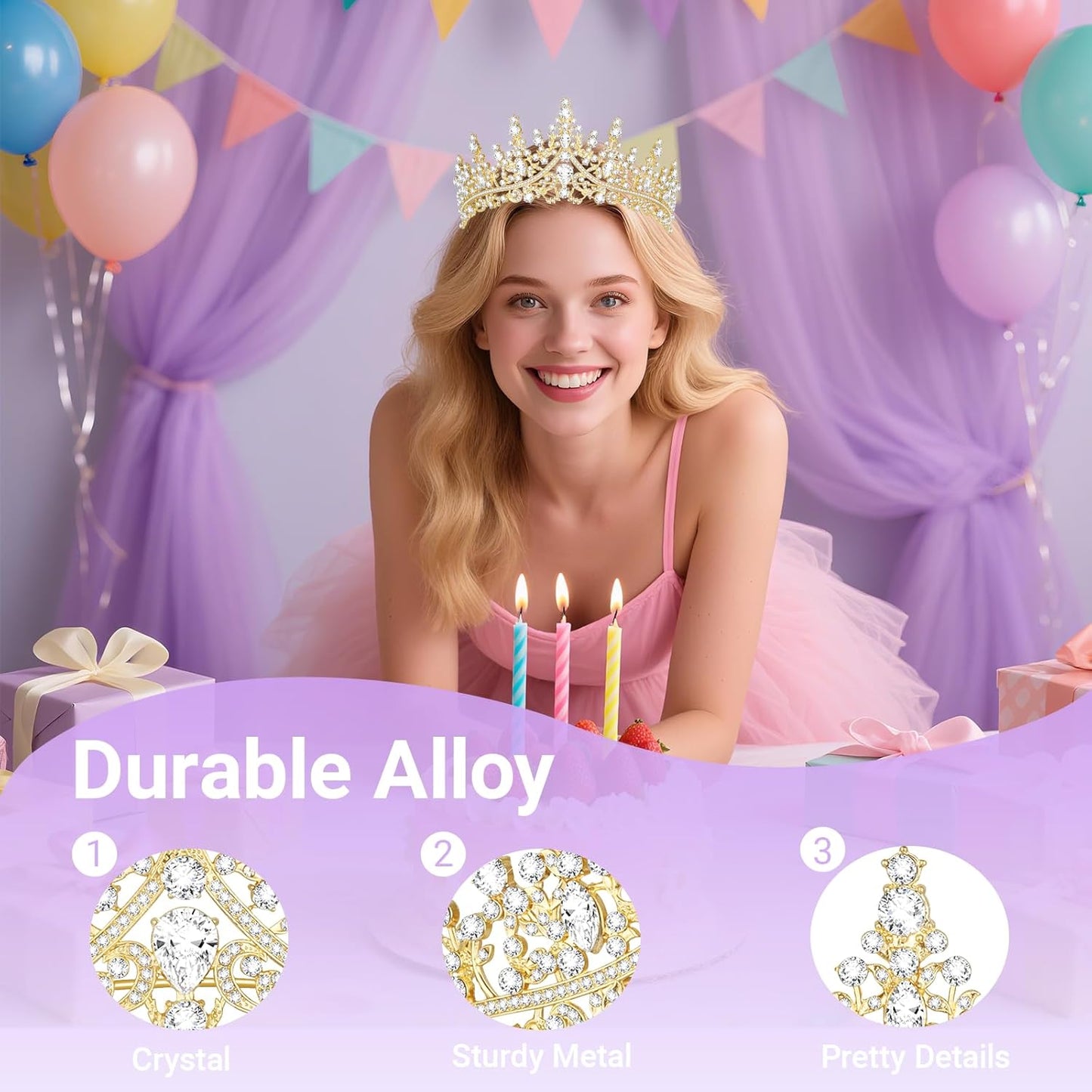 Tiara Crown for Women, Queen Tiara for Birthday Prom Bridal Party Custome Gold