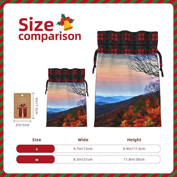 PULaif Blue Ridge Mountains Christmas Drawstring Gift Bags, Large Size Christmas Bags For Gifts Party Favors, Xmas Gift Bags