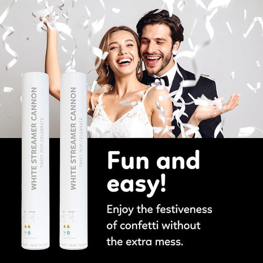 2 Pack Streamer Cannon Confetti Poppers | Biodegradable White Streamers | TUR Party Supplies | Launches Up to 25ft | Giant (12 in) | Party Poppers for Graduation, Birthdays, Weddings, and Memorial Day