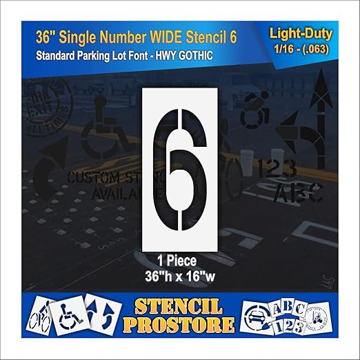 Pavement Stencils - 36 inch Single Number Stencil (Wide) - 6-36" x 16" x 1/16" (63 mil) - Light-Duty