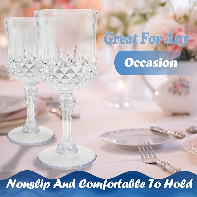 48 PCS Plastic Wine Glasses Clear,Reusable Plastic Wine Glasses,White Goblet Glass,Durable and Sturdy Cups Can Be Used for Various Parties Such as Weddings!