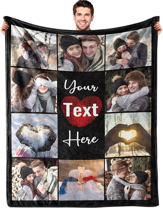Ships Next Day Custom Blanket with Picture Text Personalized Throw Blanket Photo Collage Blankets Customized Valentines Day Gifts for Couple Girlfriend Boyfriend Her Him Wife Husband