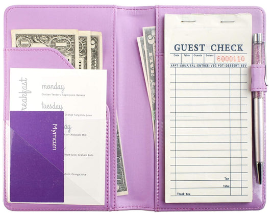 Mymazn Black Server Book Server Wallet Server Pads Waitress Book Restaurant Waitstaff Organizer, Guest Check Book Holder Money Pocket Fit Server Apron (Purple)