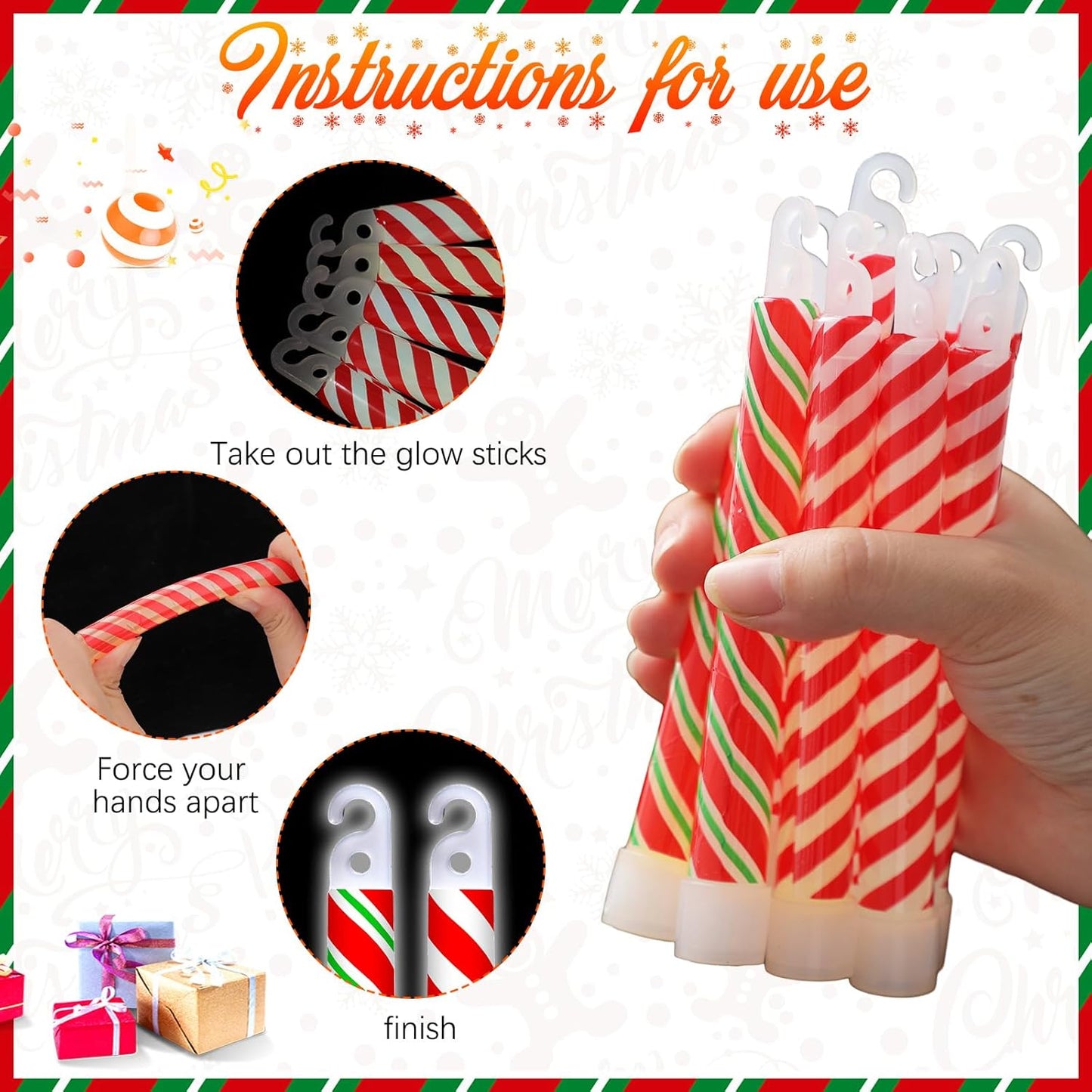 Soulchen 200 Pcs Christmas Glow Sticks Bulk 6 Inch Light up Candy Cane Sticks with Lanyard Christmas Party Favors Camping Emergency Outdoor Light Survival Kit