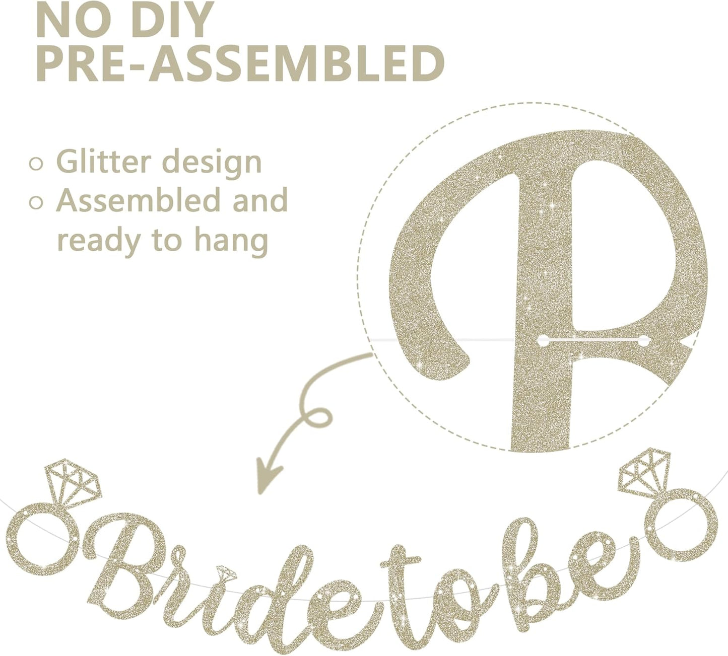Glitter Champagne Bride to Be Banner,Pre-Strung Bridal Shower Sign Garland,Bachelorette Party Decoration Wedding Shower Party Supplies(No DIY)