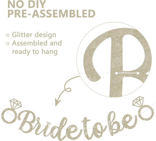 Glitter Champagne Bride to Be Banner,Pre-Strung Bridal Shower Sign Garland,Bachelorette Party Decoration Wedding Shower Party Supplies(No DIY)