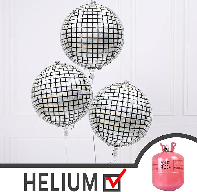 PartyWoo Silver Disco Ball Foil Balloons 6pcs 32 Inch Large Round Foil Big Giant 4D Jumbo Inflatable Mirror Ball Mylar Balloons for Graduation Birthday Engagement Space Themed Party Decorations