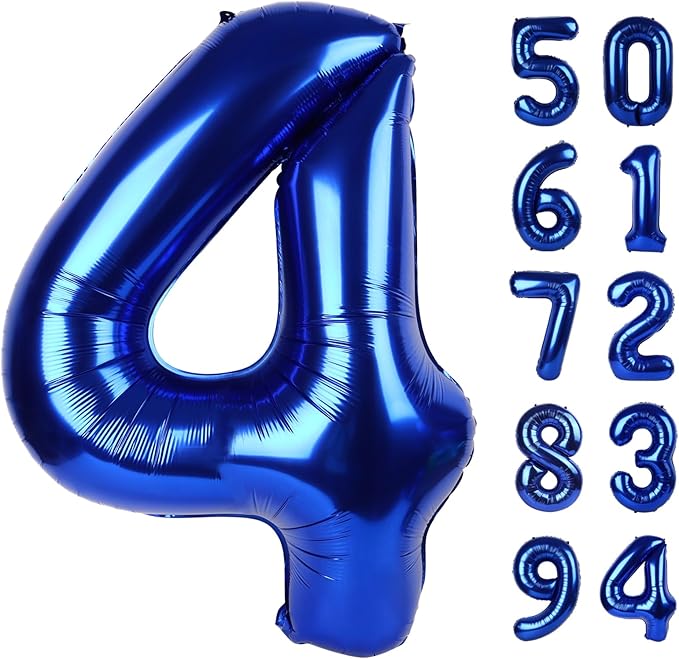 Night Blue 4 Balloon, Number Balloons 40 Inch, 4th Birthday Decorations for Girls Four Large Numbers for Party Decor, Number 4 Balloon