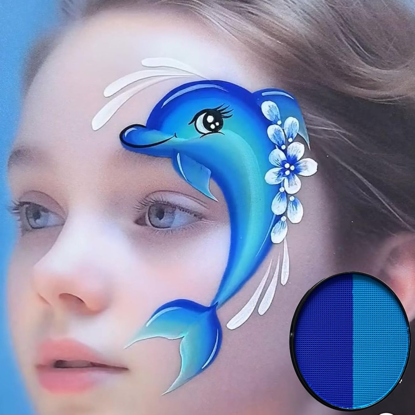 Blue Face Body Paint(30gm), Water Activated Face Painting Kit for Kids & Adults, Professional Non Toxic SFX Facepaints for Halloween Smurf Avatar Corpse Bride Sally Face Makeup Costume Cosplay