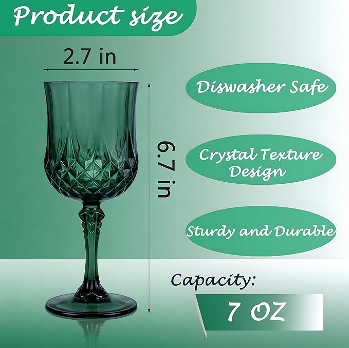 Plastic Wine Glasses, Plastic Goblets Vintage Style Cordial Unbreakable Drinking Glasses, Reusable Drinkware for Wedding Reception, Grand Event Party Supplies, Easter (48, Green)