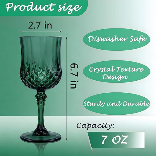 Plastic Wine Glasses, Plastic Goblets Vintage Style Cordial Unbreakable Drinking Glasses, Reusable Drinkware for Wedding Reception, Grand Event Party Supplies, Easter (24, Green)