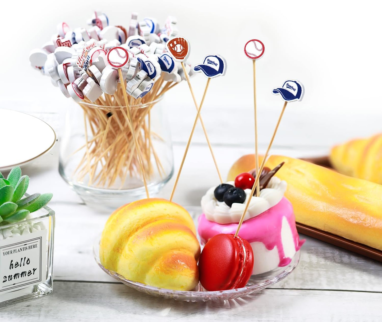 Baseball Cocktail Picks 5" Baseball End Decorative Toothpick Skewers Sticks for Appetizers Sandwich Food, Baseball Champions League Sports Catered Event Birthday Decorations Themed Party Supplies