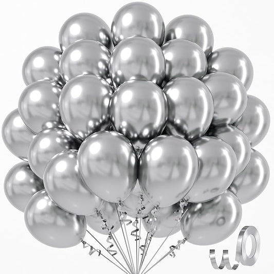 Metallic Silver Balloons 12 inch, Chrome Silver Latex Balloons 50pcs Party Balloons for Graduation Wedding Baby Shower Disco Birthday Party Decorations