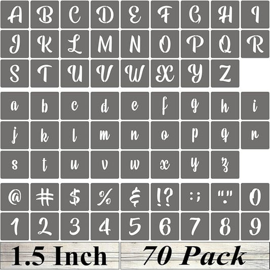 1.5 Inch Alphabet Letter Stencils - 70 Pack Letter Number Stencil Templates with Signs for Painting on Wood, Reusable Calligraphy Letters and Numbers Stencils for Chalkboard Fabric Wood Signs
